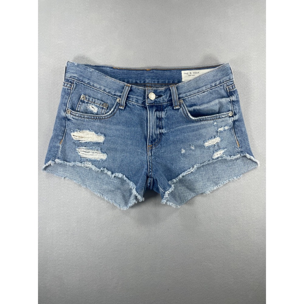 Rag & Bone Gunner Distressed Cut-Off Denim Shorts Blue Size 24 W1907K273GNR
